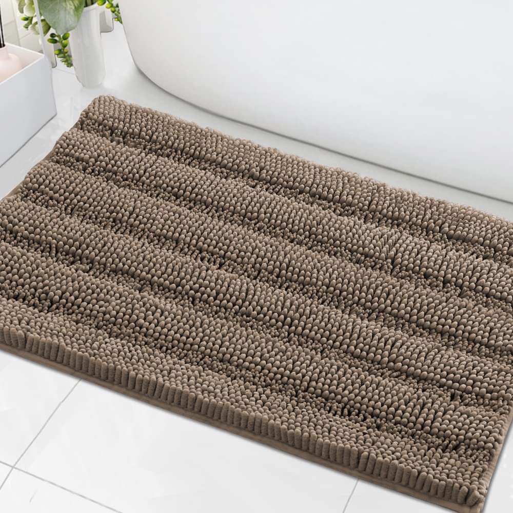 H.VERSAILTEX Bath Mats for Bathroom Non Slip Extra Thick Chenille Striped Bath Rug 24" x 36" Absorbent Non Skid Fluffy Soft Shaggy Rugs Washable Plush