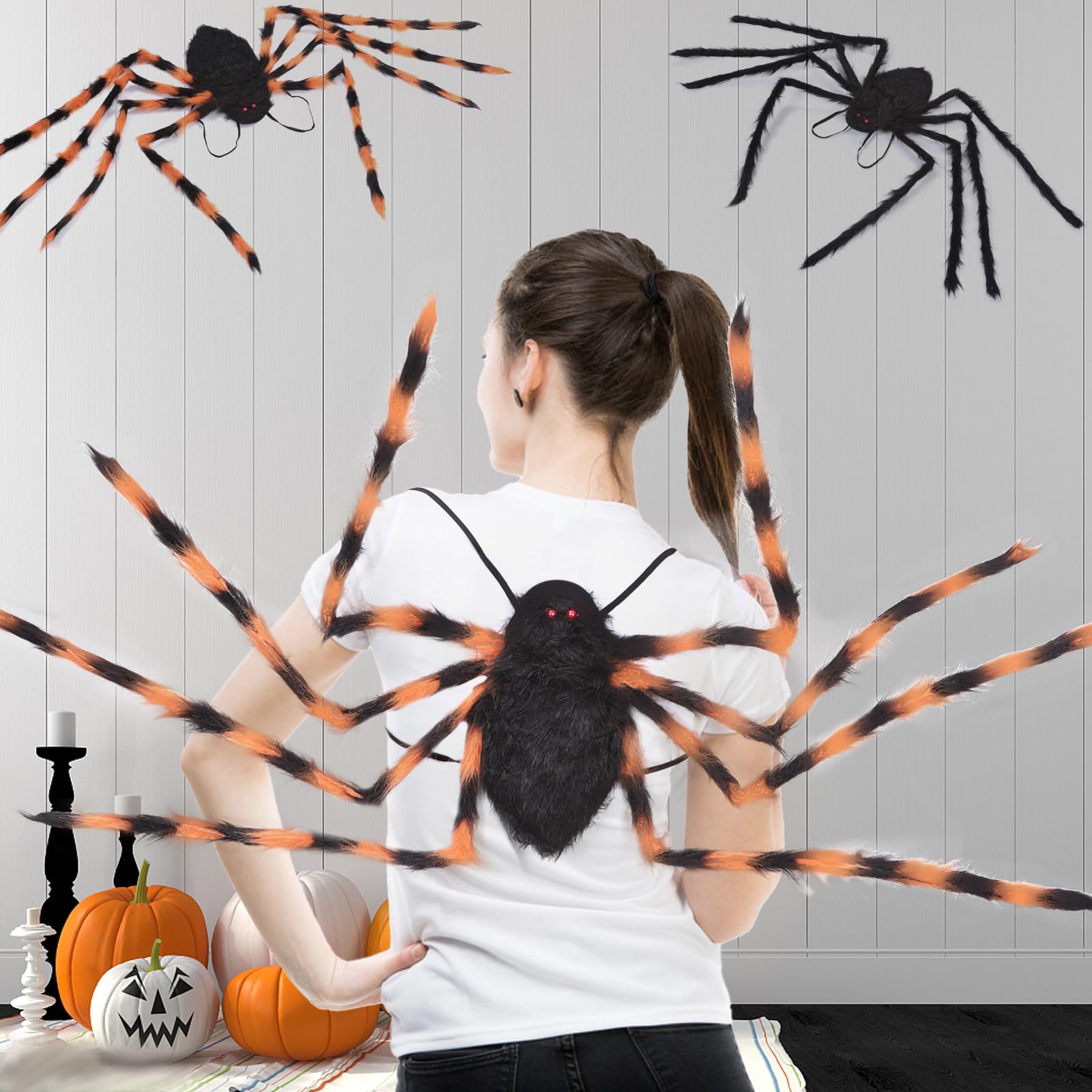 Halloween Spider Costume Party Decorations-Halloween Candy Spider Props with Straps for Kids realistic Spider Decor