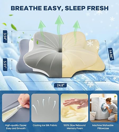 Miniatura 17 de DONAMA - Almohada cervical para cuello y hombros, diseño de espuma viscoelástica contorneado, soporte ergonómico para dormir de lado, espalda o boca