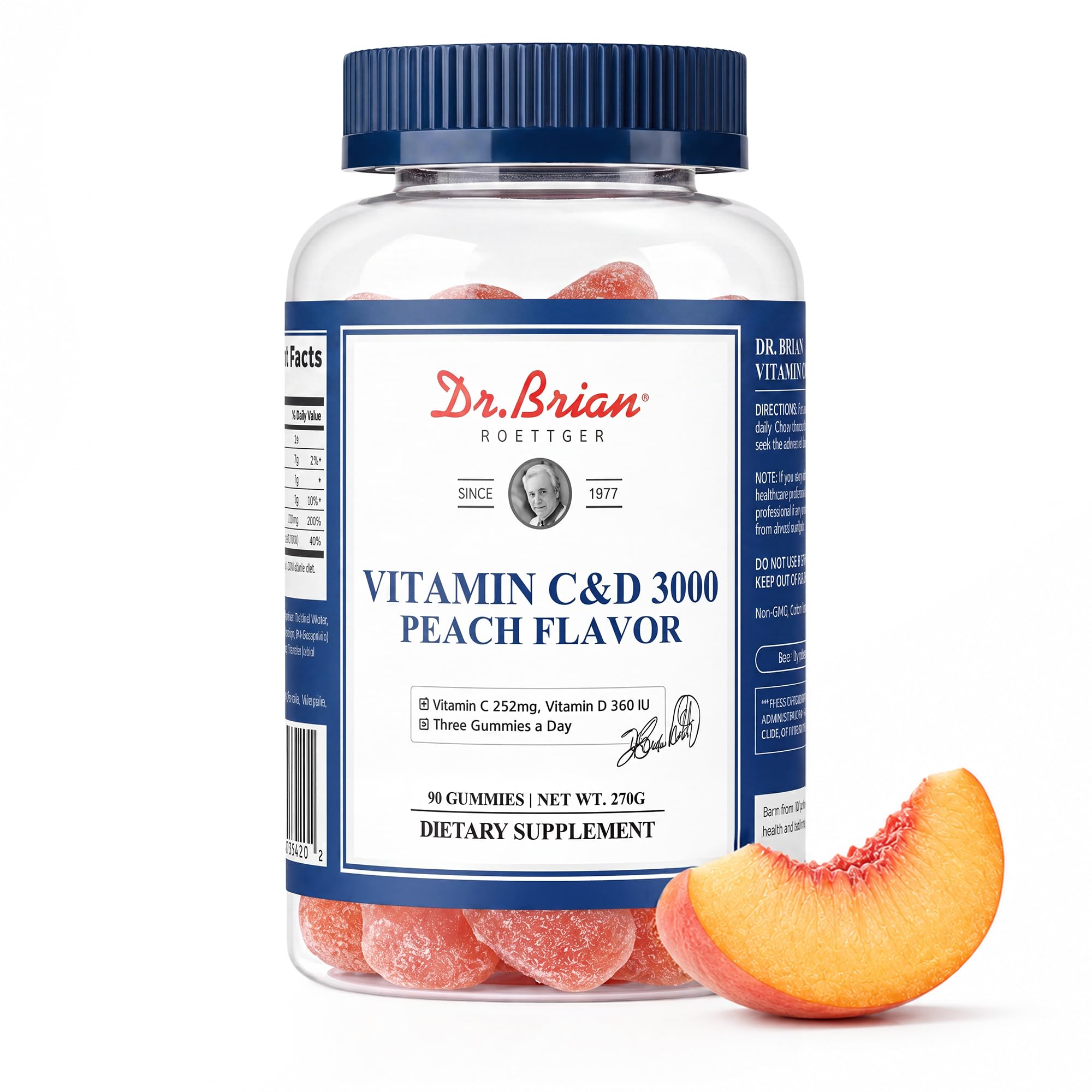 DR.Brian Vitamin C Gummies for Immune Support, 90 Gummies (Peach)