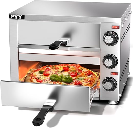 PYY Commercial Pizza Oven -12 Inch Double Decker Pizza Ovens 2-Layers Countertop Pizza Cooker Electric Indoor with Timer Stainless Steel Pizza Maker for Party Restaurant Home, Silver
