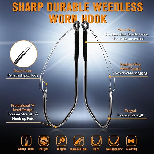 Miniatura 2 de Dovesun Ganchos de gusano sin hierbas, ganchos de equipo de Texas, 30 unidades, profesionales en V, anzuelos de pesca para agua dulce y salada, 3
