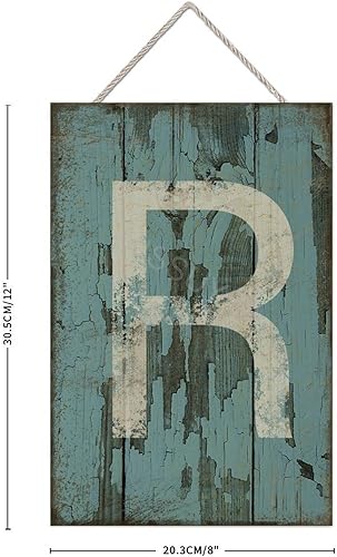 Vista 9 de Letrero colgante de madera con letra A, letrero de madera, decoración del hogar, 26 letras del alfabeto de metal, placa de madera, decoración