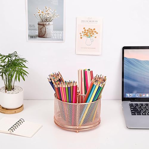 Miniatura 9 de Yesesion Portalápices de metal para escritorio organizador giratorio de malla de alambre con 4 compartimentos organizador de almacenamiento de
