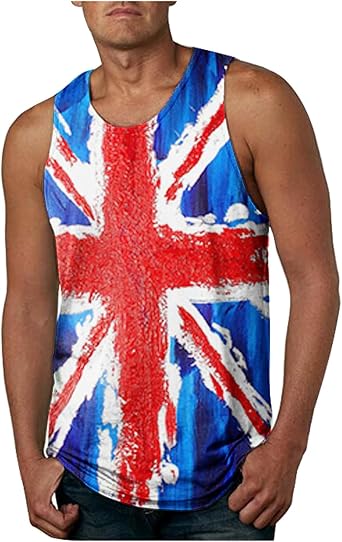 Men's Union Jack Vests England Flag Bodybuilding Athletic Summer Workout Tank Top Gym Essentials Fitness Tanks Sleeveless Gym Vest Quick Dry United Kingdom Sports Vest for Men UK