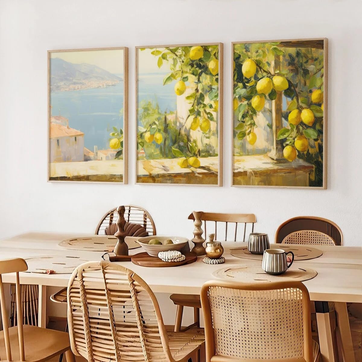 LTjiajuypd Stampe murali rurali retrò con paesaggio e albero di limoni su tela, poster per sala da pranzo, soggiorno e decorazione della casa (50x75 cm - 3 pezzi)