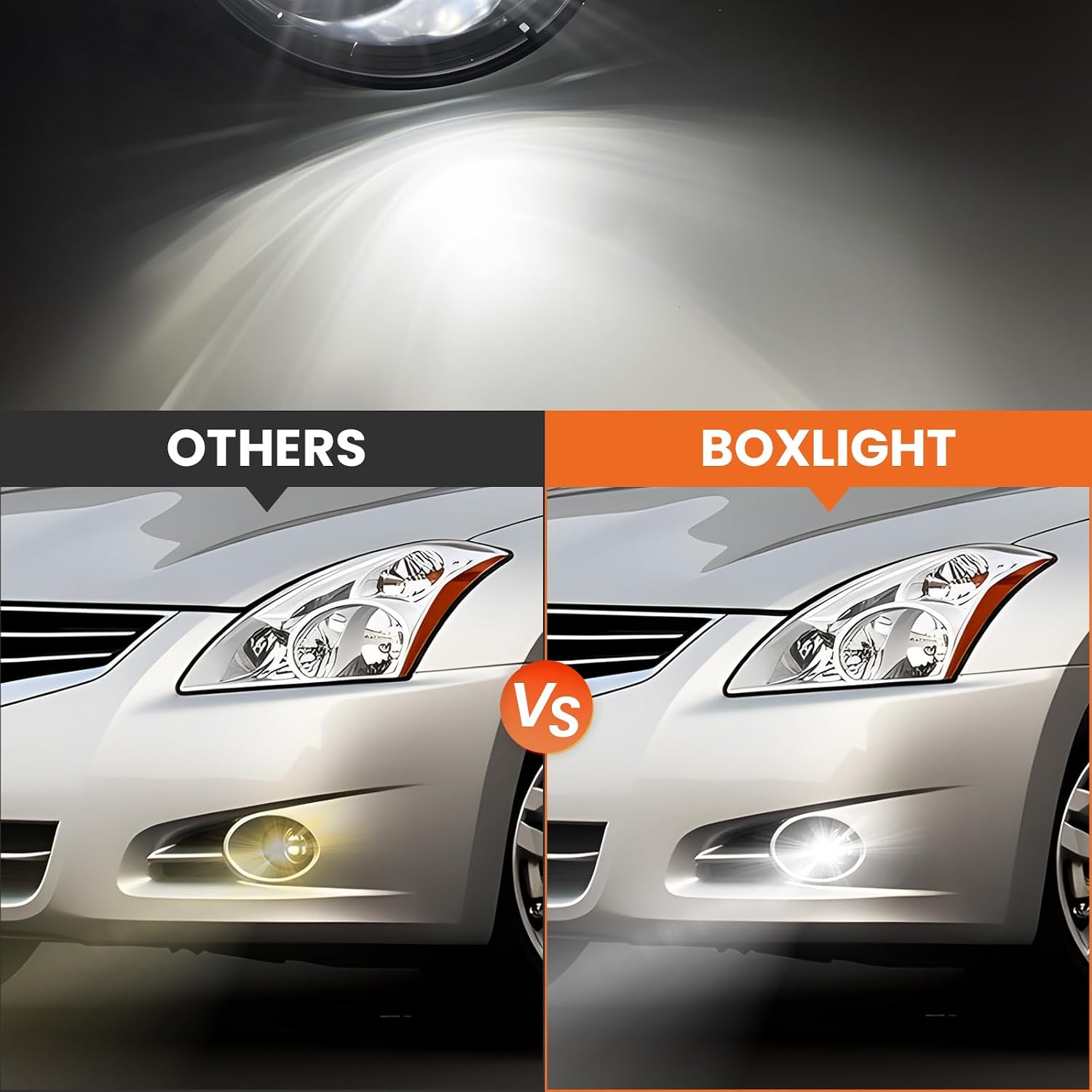 Boxlight LED Fog Lights Assembly Compatible With 2010 2011 2012 Altima Sedan Front Bumper Lamps Left Driver and Right Passenger Side Clear Lens