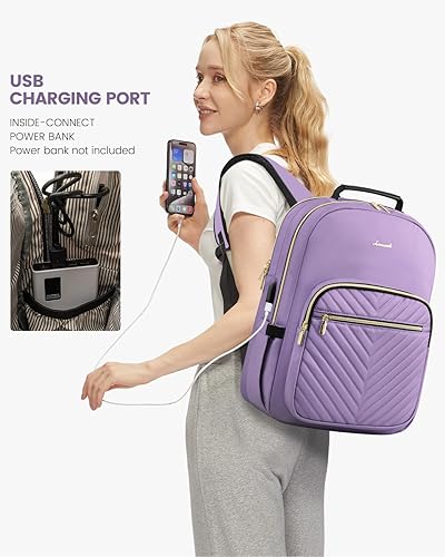 Miniatura 5 de LOVEVOOK Mochila de viaje para computadora portátil para mujer, bolsas de trabajo para computadora de negocios, Púrpura, Mochilas de viaje