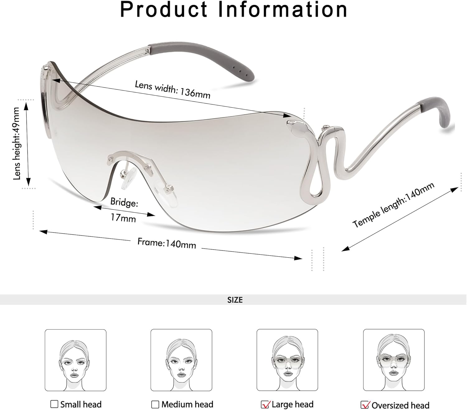 Rimless Y2k Sunglasses for Women Men Trendy Oversized Wrap Around Snake Shades AP3652 - Image 5