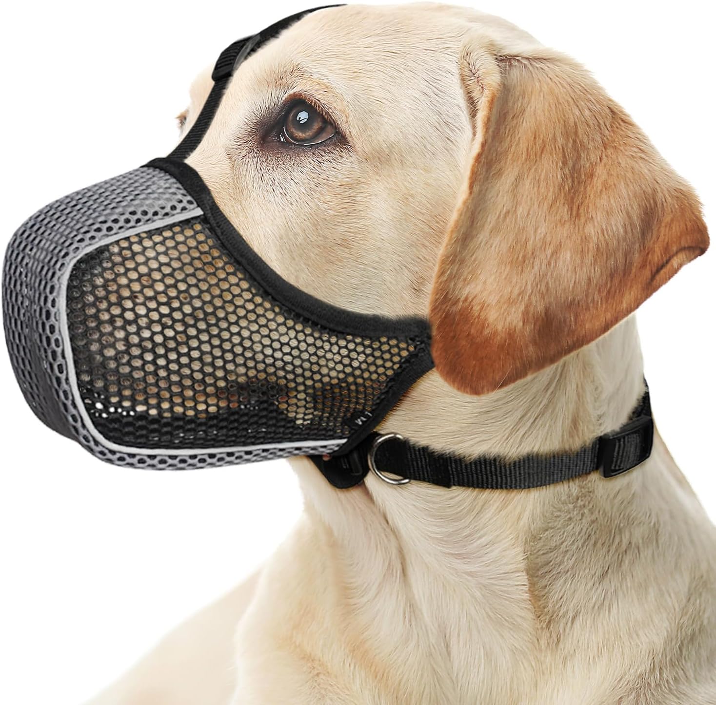 Full-Covered Mesh Dog Muzzle XL(Black) and Reflective Mesh Dog Muzzle XL(Black/Grey) Bundle for Large Dogs to Prevent Dogs from Scavenging Licking Biting Chewing