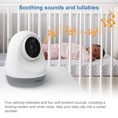 Miniatura 5 de VTech Monitor de bebé de video digital de 2.8 pulgadas con cámara panorámica e inclinable, visión nocturna a todo color y automática, color blanco
