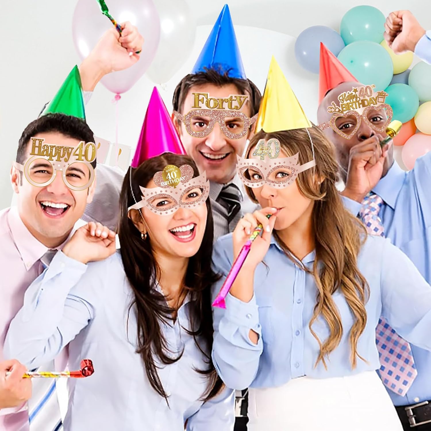 24PCS 40th Birthday Eyeglasses Decorations for Women, Pink Rose Gold Happy 40th Birthday Paper Eyeglasses Party Supplies, Forty Year Old Bday Glasses Decor - Image 6