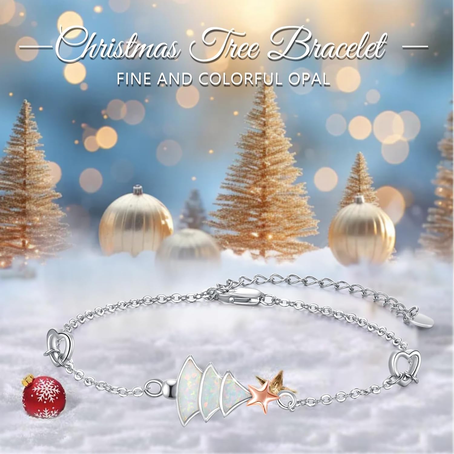 Christmas Tree Bracelet for Women 925 Sterling Silver Christmas Tree Opal Bracelet Adjustable Bracelet Christmas Jewelry Gift for Women - Image 6