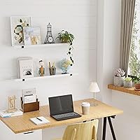 Vista 5 de Estantes flotantes de madera natural con labio, estantes de pared flotantes blancos de 40 pulgadas de largo con soporte de metal, juego de 2