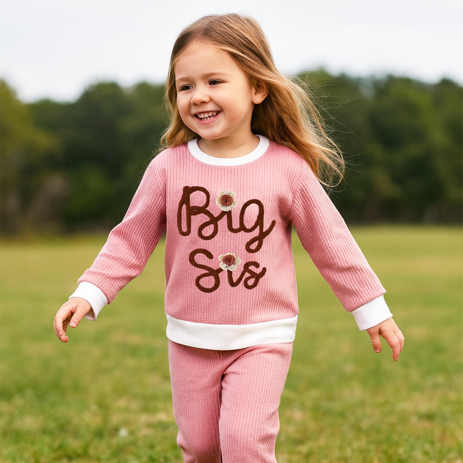 Winmany Große Schwester, kleine Schwester, passende Outfits, Kleinkind, Mädchen, Rosa, langärmelig, Sweatshirt, Oberteil, Hose, Set, Herbst und Winter
