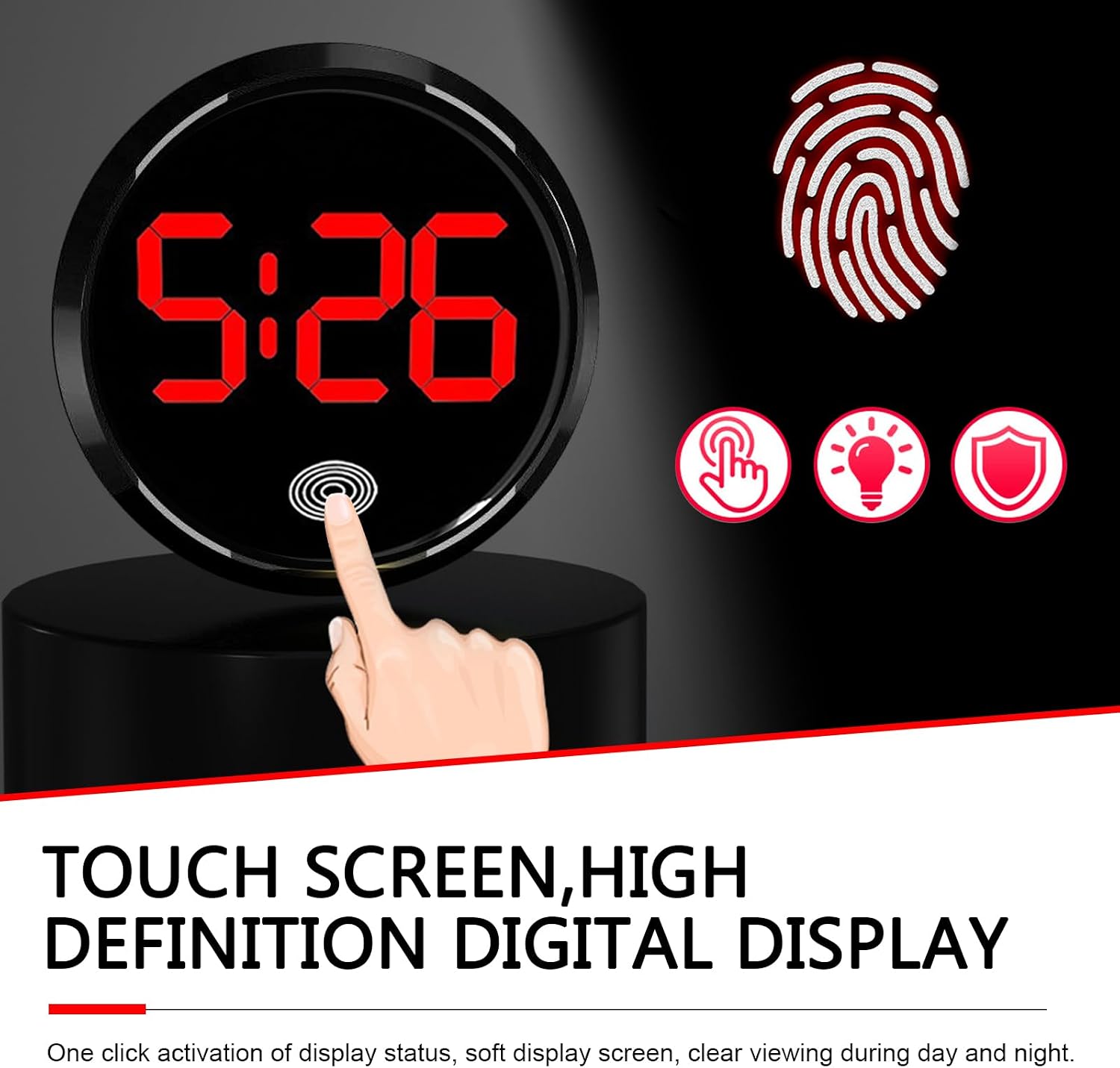 Car Clock, Mini Digital Dashboard Clock, LED High-Definition Brightness Display Digital, Touch Activated Stick On Automotive Watch Accessories, for Most Cars(Red)