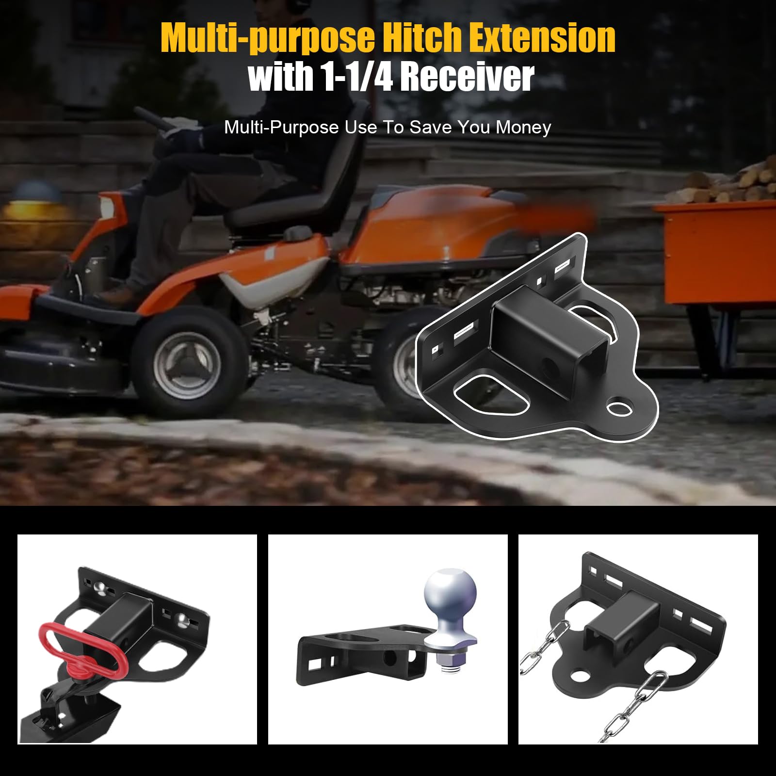 Enganche de remolque para cortacésped de alto rendimiento con 2 pulgadas, 1/4 pulgadas (6 mm) más grueso de acero de alto rendimiento, compatible con cortacéspedes, tractores, anhä