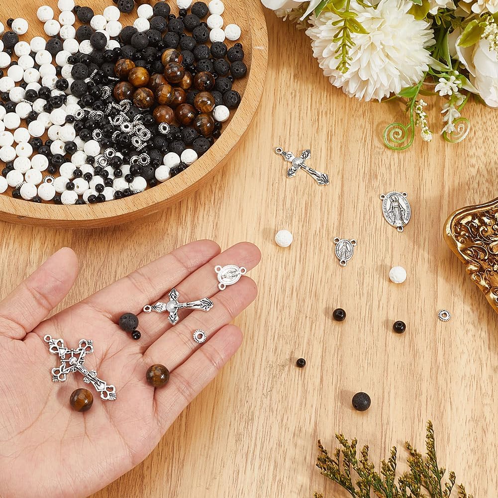 SUNNYCLUE 1 Box 602Pcs 4 Sets Rosary Making Kits Crucifix Charms Cross Rosaries Pendants Chandelier Component Link Charm Stone Beads for Jewelry Making Supplies Necklace Bracelets Holiday - Image 3
