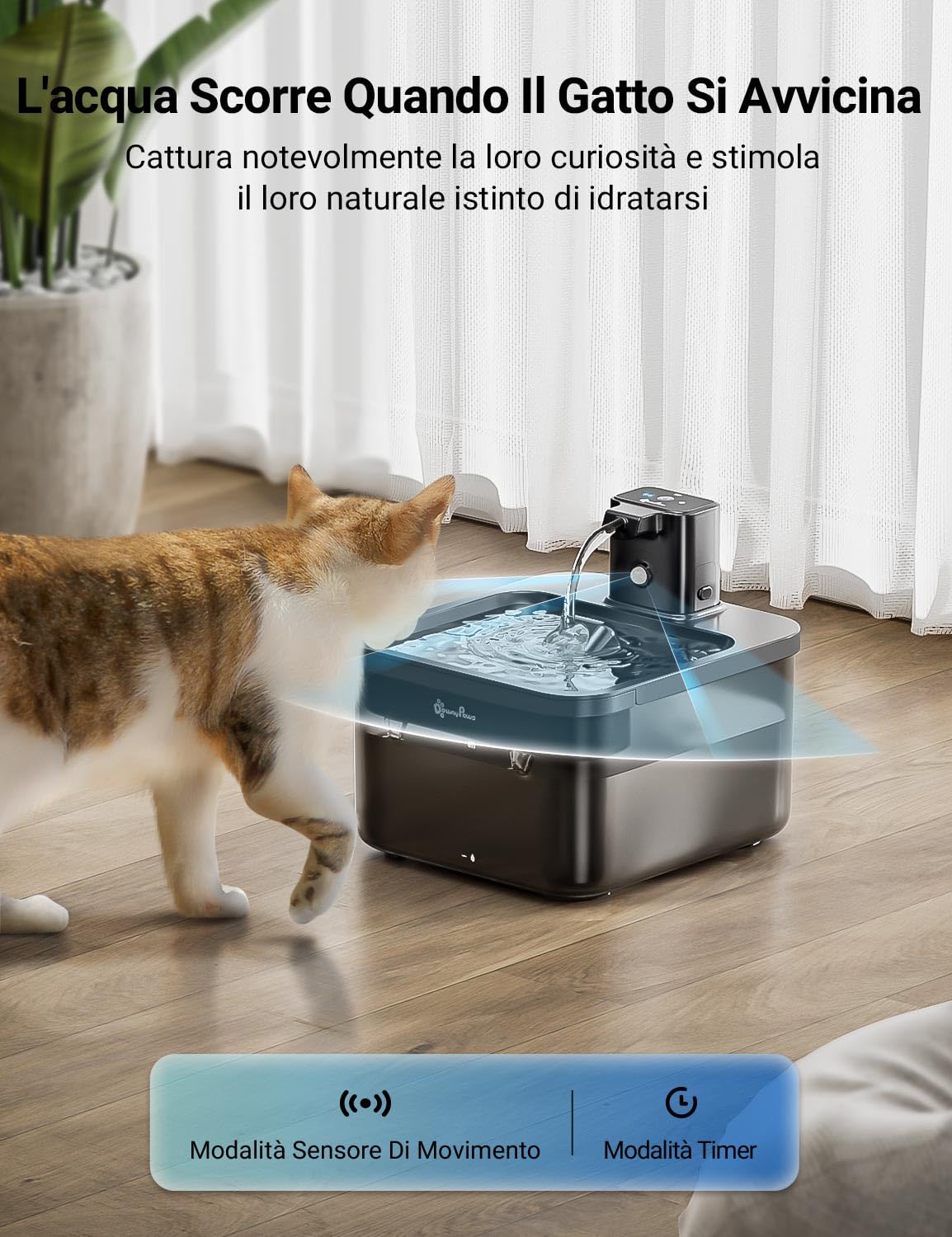DownyPaws Fontanella per Gatti Senza Fili, 2,5L Fontana per Gatti con Sensore di Movimento, Ultra Silenziosa fontanella gatto con Batteria da Ricaricabile 4000mAh, Multi-Filtrazione, Nero