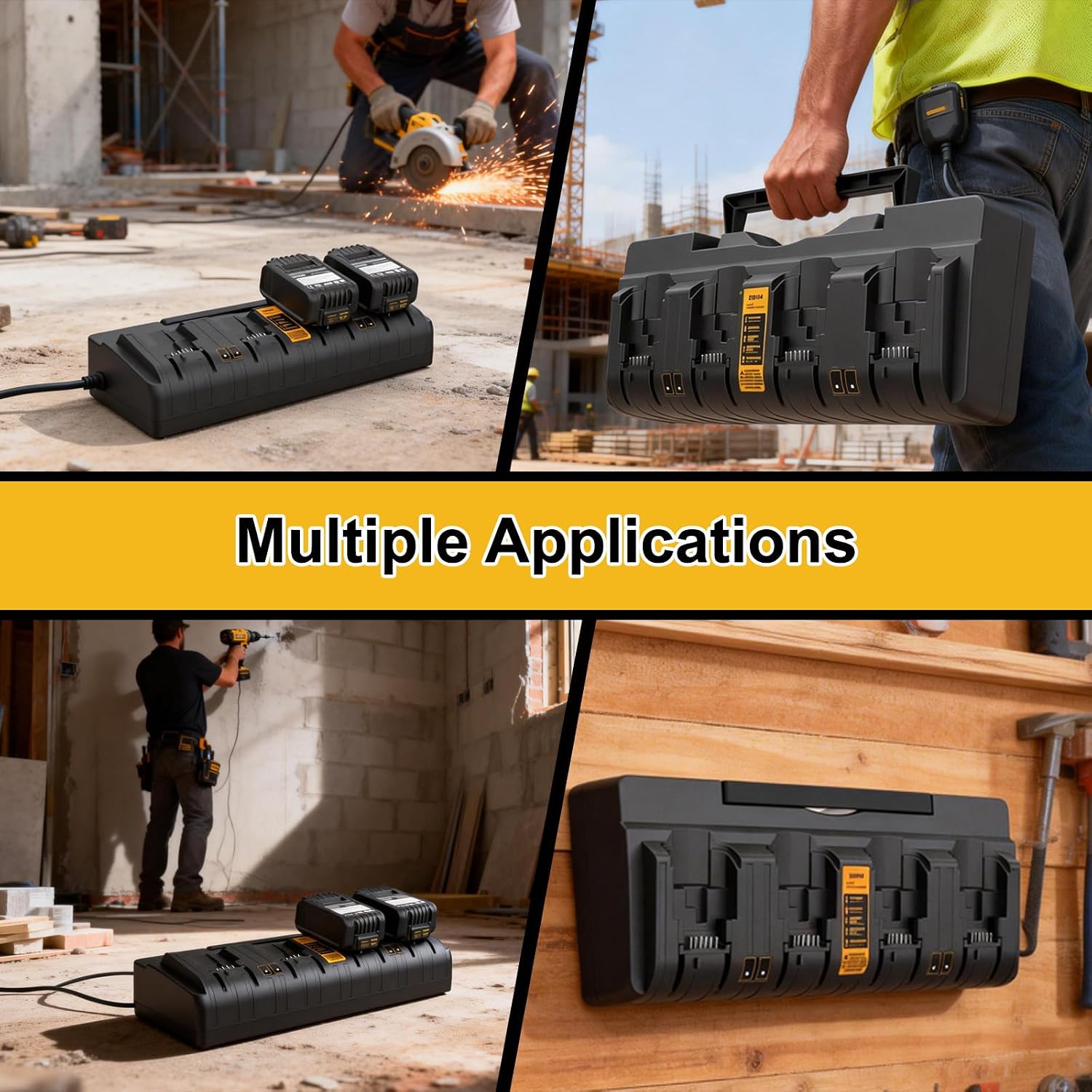 Powilling 20V DCB104 Compatible with Dewalt Battery Charger Station, 4 Port Fast Rapid Charging Station for All Dewalt 12V 20V Max Lithium Battery