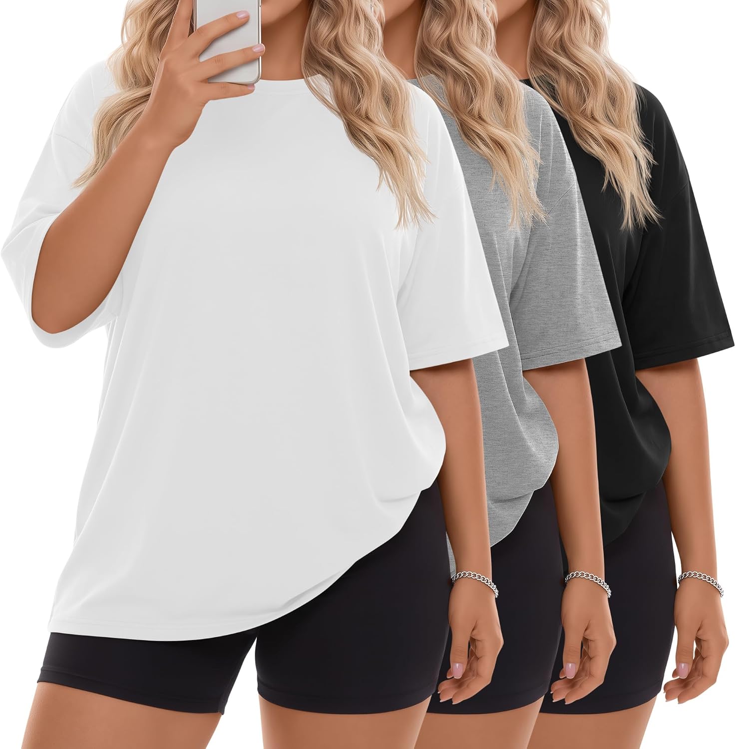 Neer 3 Pack Women Plus Size T Shirts Oversized Cotton Short Sleeve Crewneck Tops Baggy Summer Loose Fit Lightweight Basic Tee
