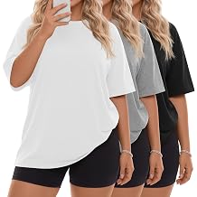 Neer 3 Pack Women Plus Size Short Sleeve T Shirts | Oversized Cotton Crewneck Tops Pack, Baggy Summer Loose Fit Tees, Basic Lightweight Breathable Clothes, Gym Outings Outfits
