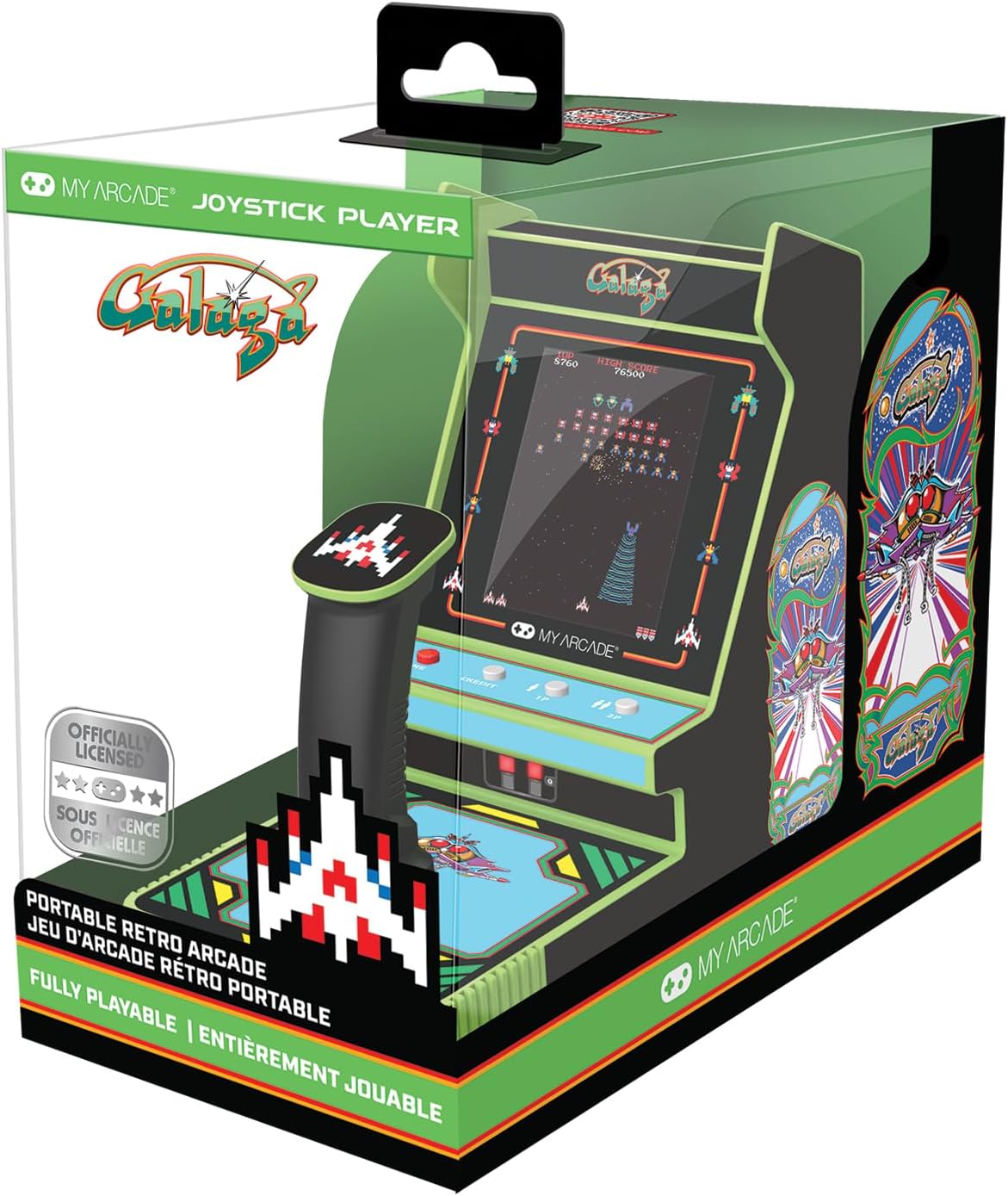 My Arcade Galaga Portable Reto Arcade Joysctick Player (2 Games In 1) - Geen/Black