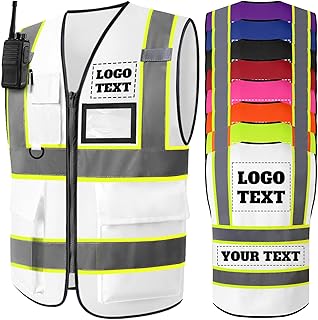 Personalisierte Warnweste Reflektierende Warnschutzweste mit Hoher Sichtbarkeit für Damen & Herren Sicherheitsweste mit Logo Text Taschen für Arbeit Bauwesen (S–5XL)