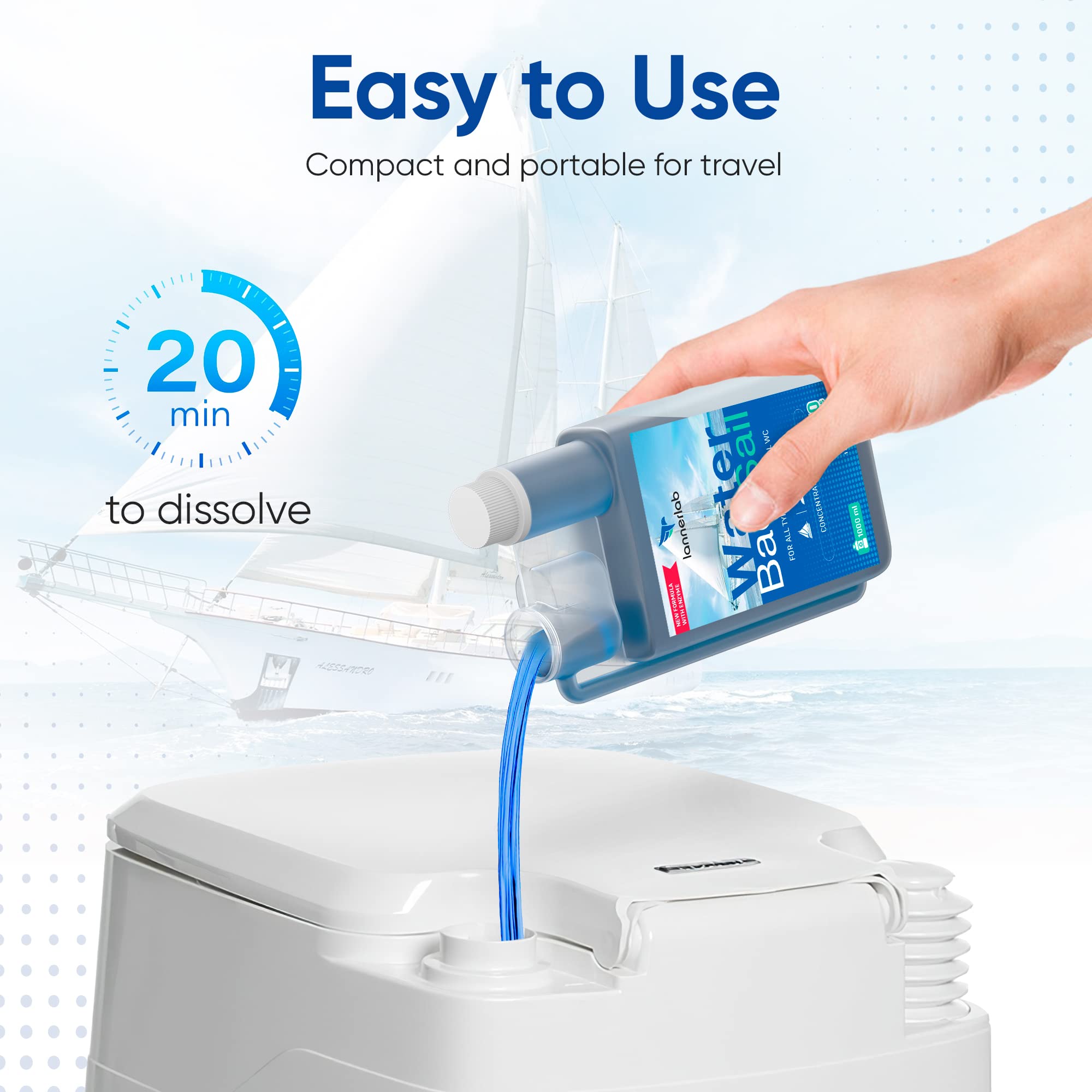 LannerLab WaterBac Sail - Liquido Enzimatico Concentrato Per WC Chimico Barche, 50 Dosi, 1000ml - Foto 5