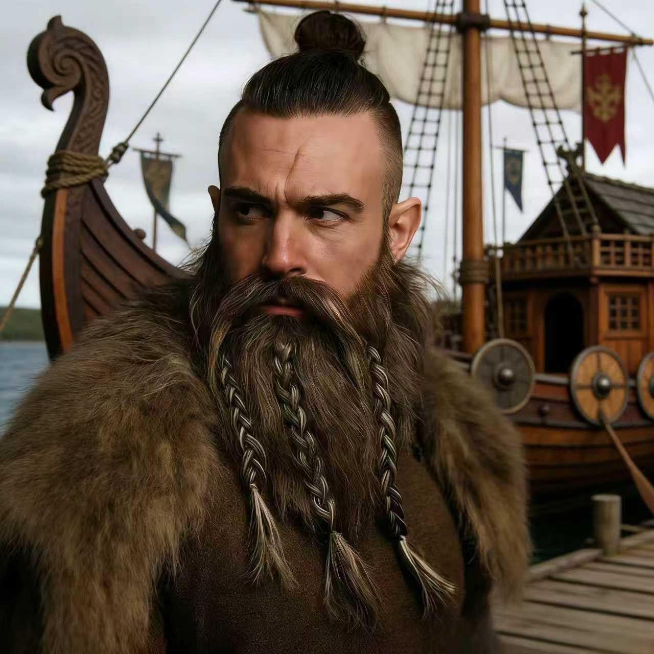 2pcsNovelty Braided Hair Beard Necklace & Mustache Brown image 3