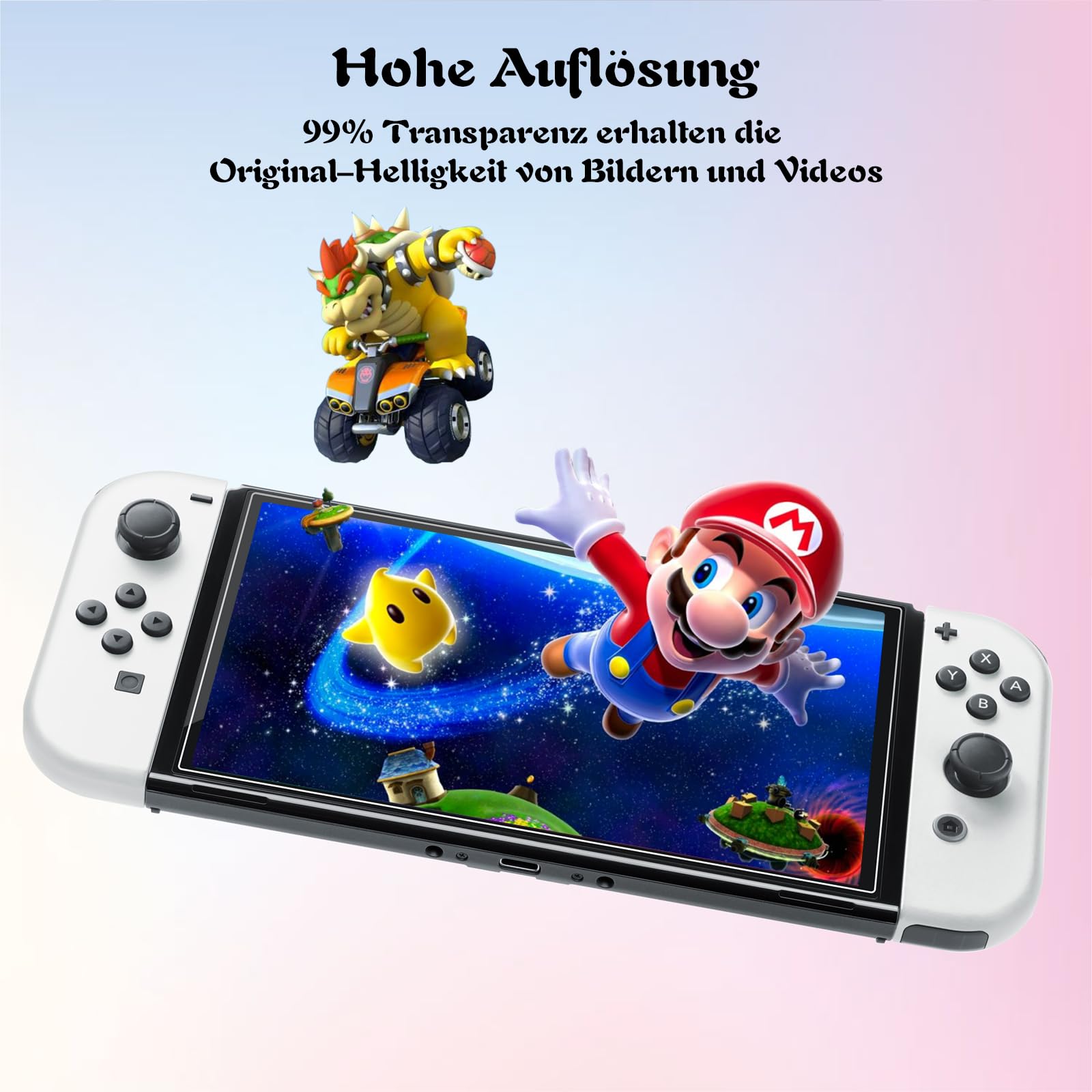 Nintendo Switch OLED Displayschutz Gehärtetes Glas 9H 0,33 mm 2er Pack