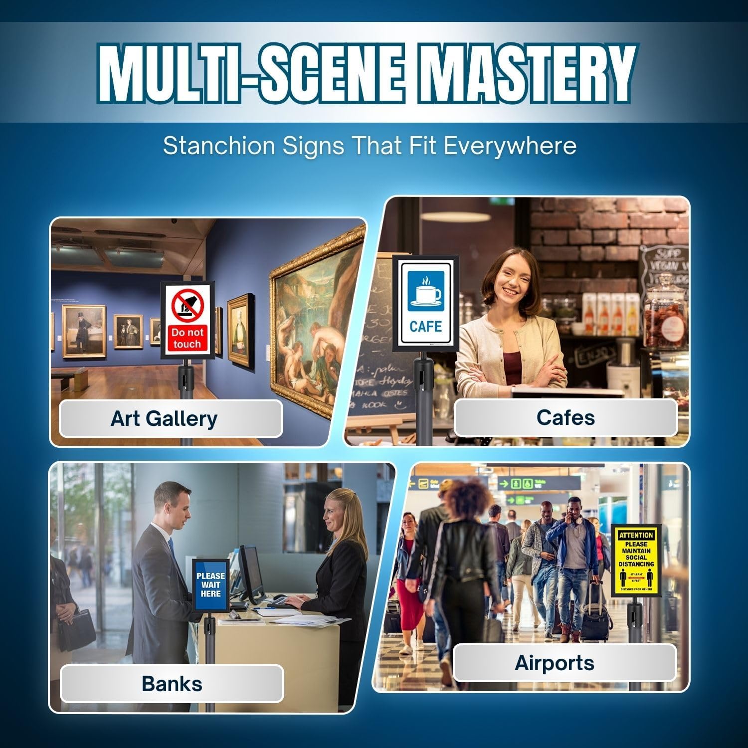 Flexzion 2x Stanchion Sign Holder Retractable Stanchions Topper 2.36" Dia (8.5" x 11" A4 Paper Size) Portrait Double Sided Display Sign Frame with Plexiglass f/ Crowd Control Stanchion Queue Barrier