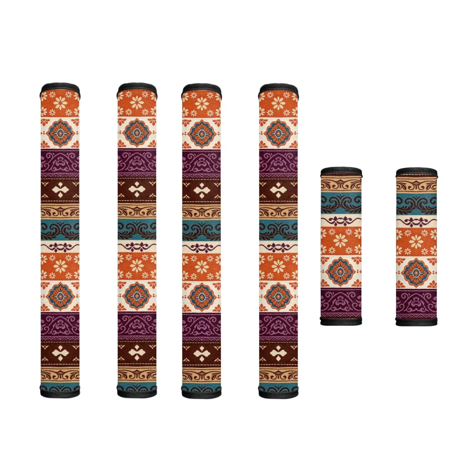 Fridge Door Handle Covers Set of 6 Kitchen Appliance Decor Handles Glove Anti-Slip Protectors Washable Fabric Refrigerator Decor Accessories, Ethnic Floral Orange Violet Beige