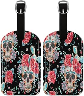 Etiqueta de bagagem PU Leahter para malas, bolsa de viagem de proteção de privacidade etiqueta etiqueta de mala de caveira aquarela flor rosa, etiqueta de bagagem de viagem etiqueta de identificação para mulheres homens