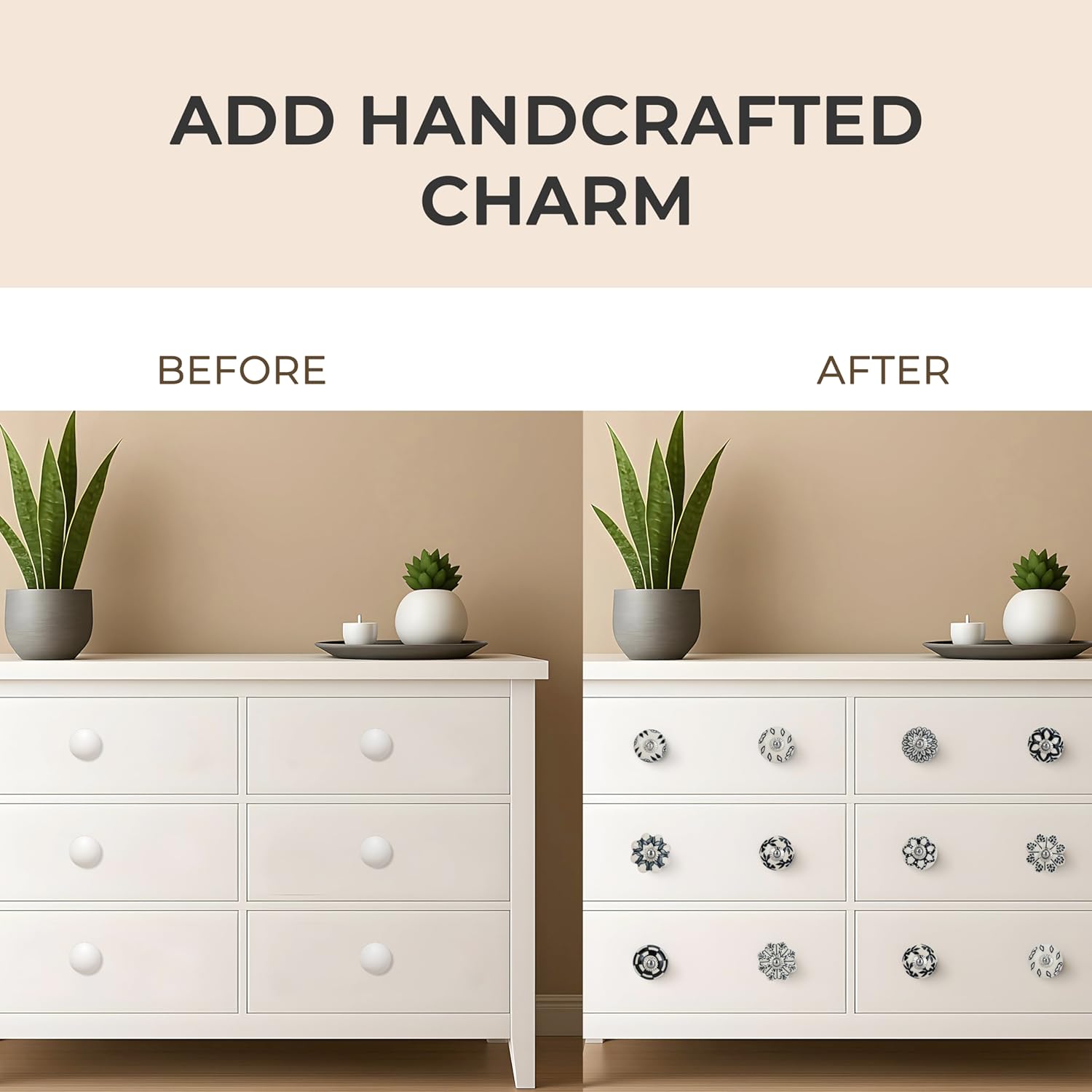 Ajuny Ceramic Cabinet Knobs, Set of 30 - Vintage Black & White, Hand-Painted Pumpkin & Round Drawer Pulls for Kitchen Cabinets, Vanities, Dressers & Cupboards, 1.5 in, Screws & Backplates Included