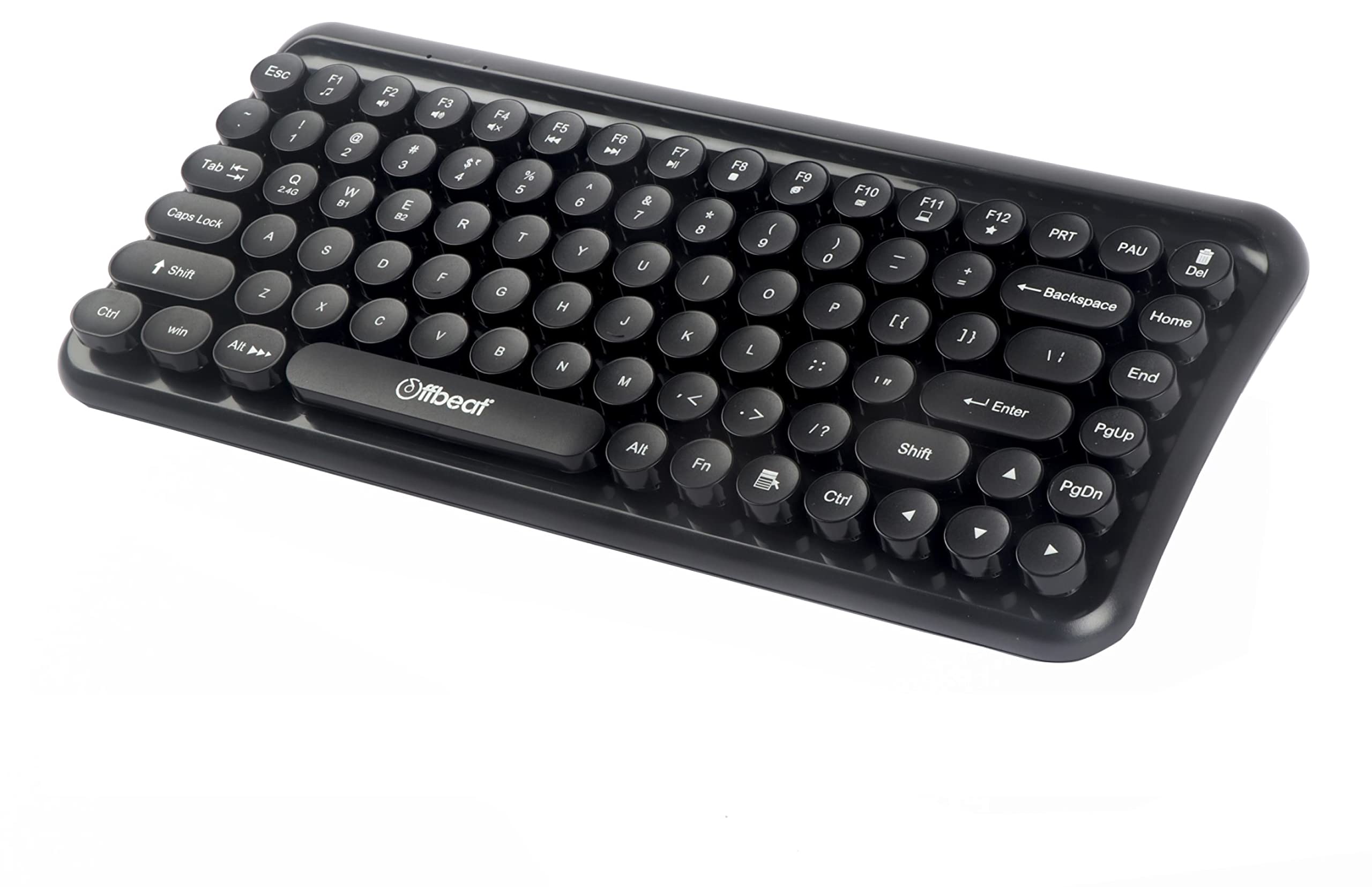 Offbeat â Dexter Bluetooth Wireless Keyboard (5.1 & 3.0 + 2.4Ghz), Connects 3 Devices at a time, Mini Portable 85-Key Typewriter Retro Round Keycaps, Compatible with Android, Windows PC