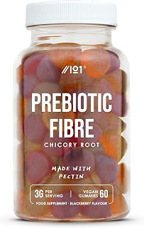Prebiotic Fibre Gummies - 3g - Chicory Root Inulin, BlackBerry, Strawberry & Peach Flavour - Kosher, Halal - 60 Vegan Gummies.