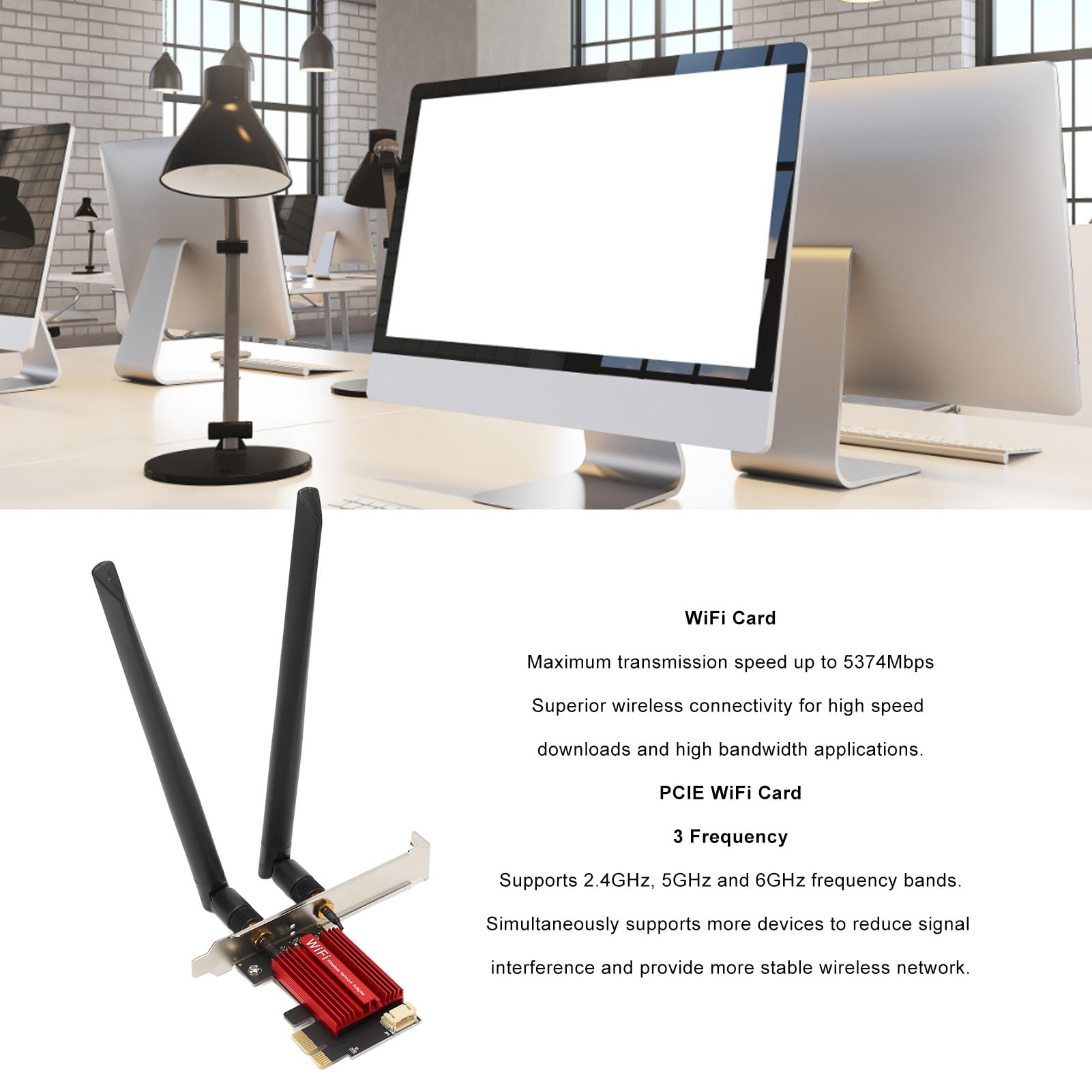 Septpenta Karta Wi Fi, Karta Pcie Wifi 6e 5374 Mb/S, Technologia Transmisji MU MIMO, Trójzakresowe Karty Sieciowe PCI e Z Radiatorem 6G/5, 8G/2, 4 Ghz