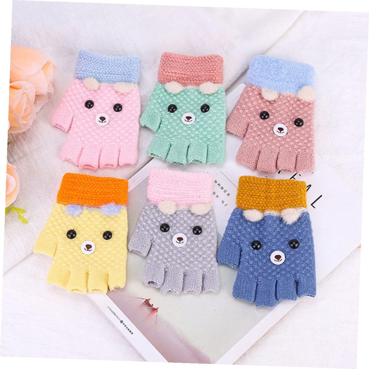 SOLUSTRE 4 Pairs Fingerless Gloves Knitted Half Finger Warm Gloves Embroidered for Boys Cold Weather Outdoors Random Color