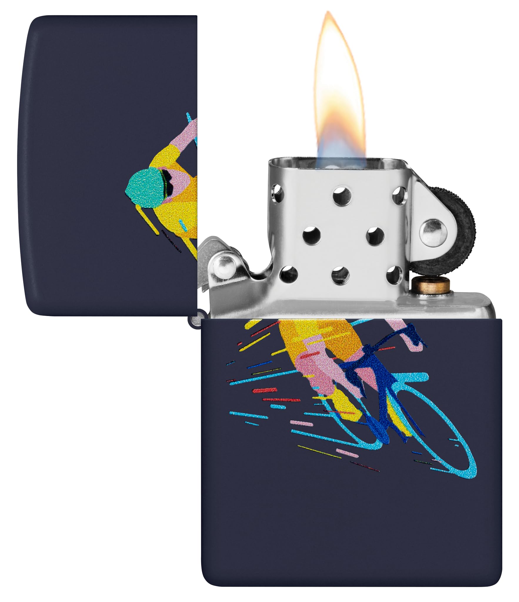 Zippo Cyclist Zapalniczka Sztormowa, Kolorowy Nadruk (Obustronny), do Napełniania, Wielokrotnego Użytku, Wiatroodporna Konstrukcja, Pudełko na Prezent, Wykonano w USA, Kolor Granatowy (Navy Matte)