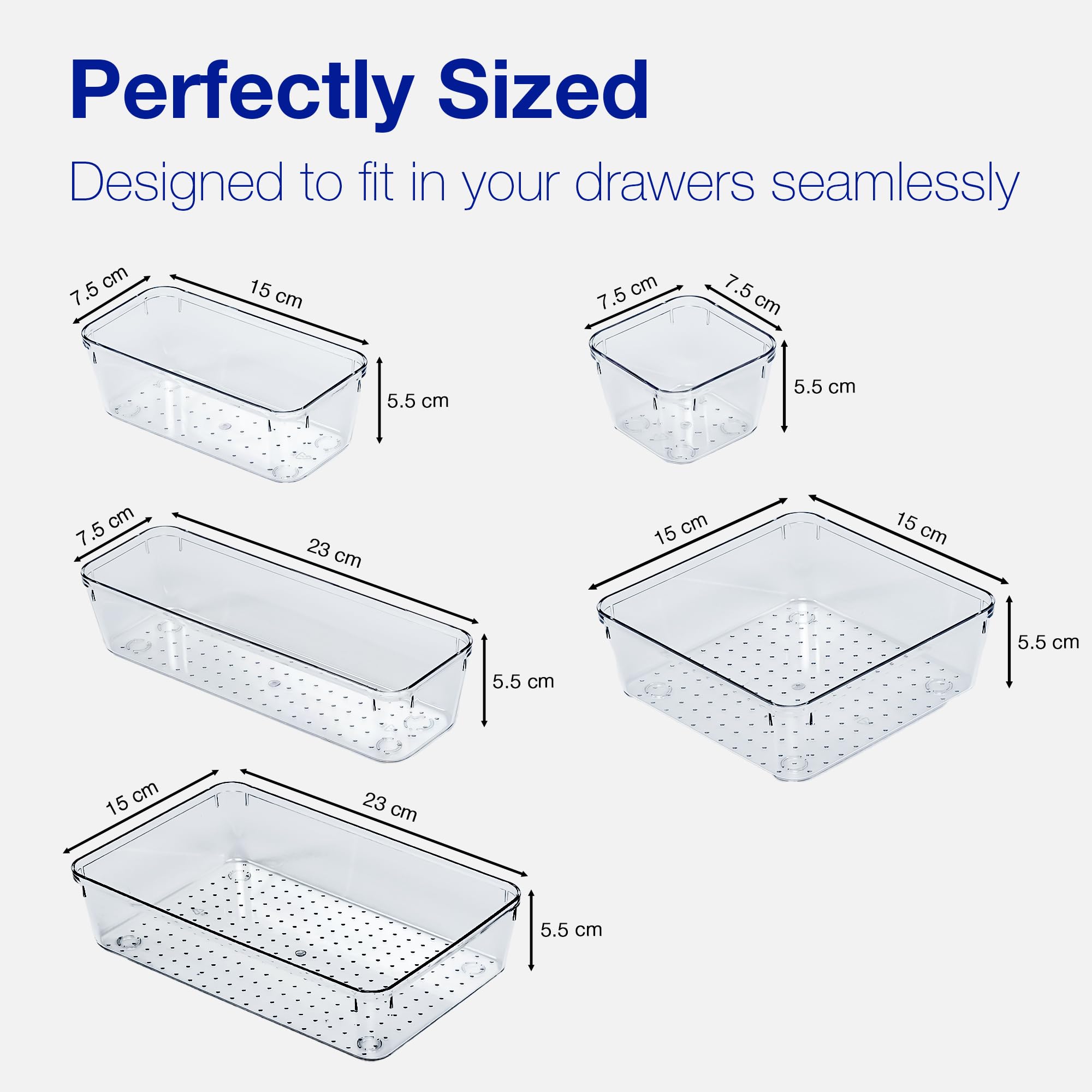 BOXJOY Set of 16 Break Resistant Smart Acrylic Desk Drawers Organisers Transparent Organizer Tray for Office Drawer Dressing Table Makeup Storage Cosmetic Bathroom Dividers and Make Up Plastic Boxes 2