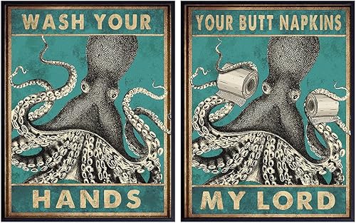 nautical Bathroom Wall Decor - Kids Bathroom Decor - octopus Bath Decorations - Beach Restroom Decor Wall Art for Men - Bath Wall Decor - Funny -