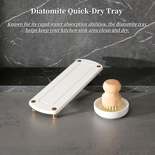 Miniatura 4 de MOMEEMO El juego de dispensador de jabón dorado viene con bombas de acero inoxidable, bandeja de secado instantáneo y cepillo para fregar platos,