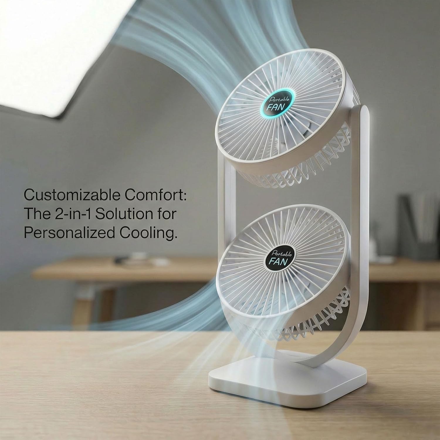 AUNMAS Dual Head Desk Fan USB Rechargeable Portable with 3000mAh Battery 3 Speed Adjustable for Home Office Bedroom Dorm