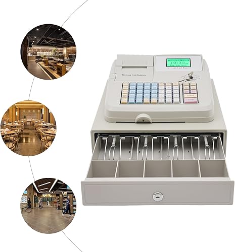 Miniatura 5 de Caja registradora electrónica con 48 llaves Sistema POS caja registradora W8 ranuras para monedas y 3 ranuras para billetes, 8 pantalla LED digital