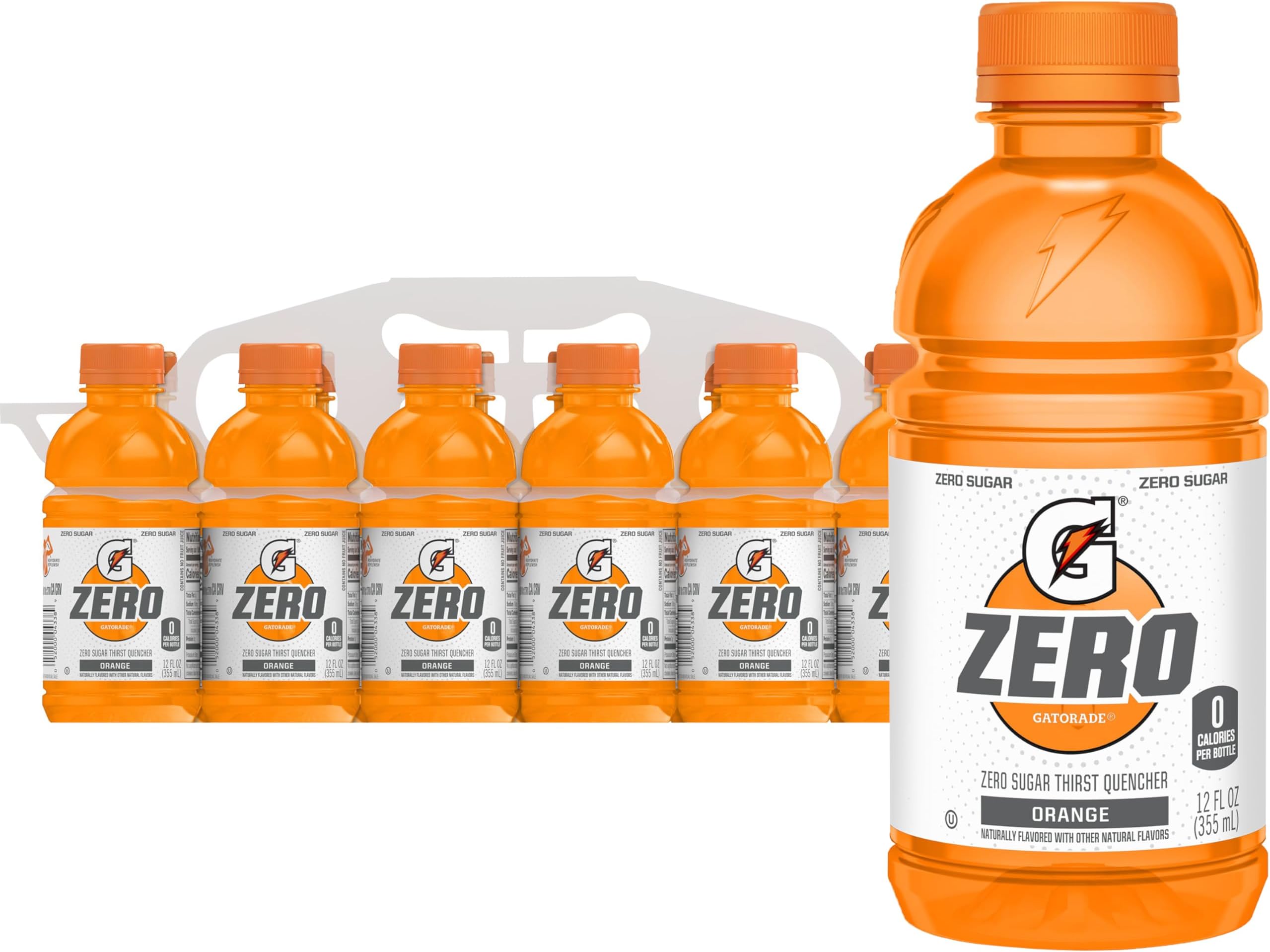 Gatorade Thirst Quencher Zero Sugar Sports Drink, Orange, 12oz , Pack of 12 Electrolytes for Rehydration