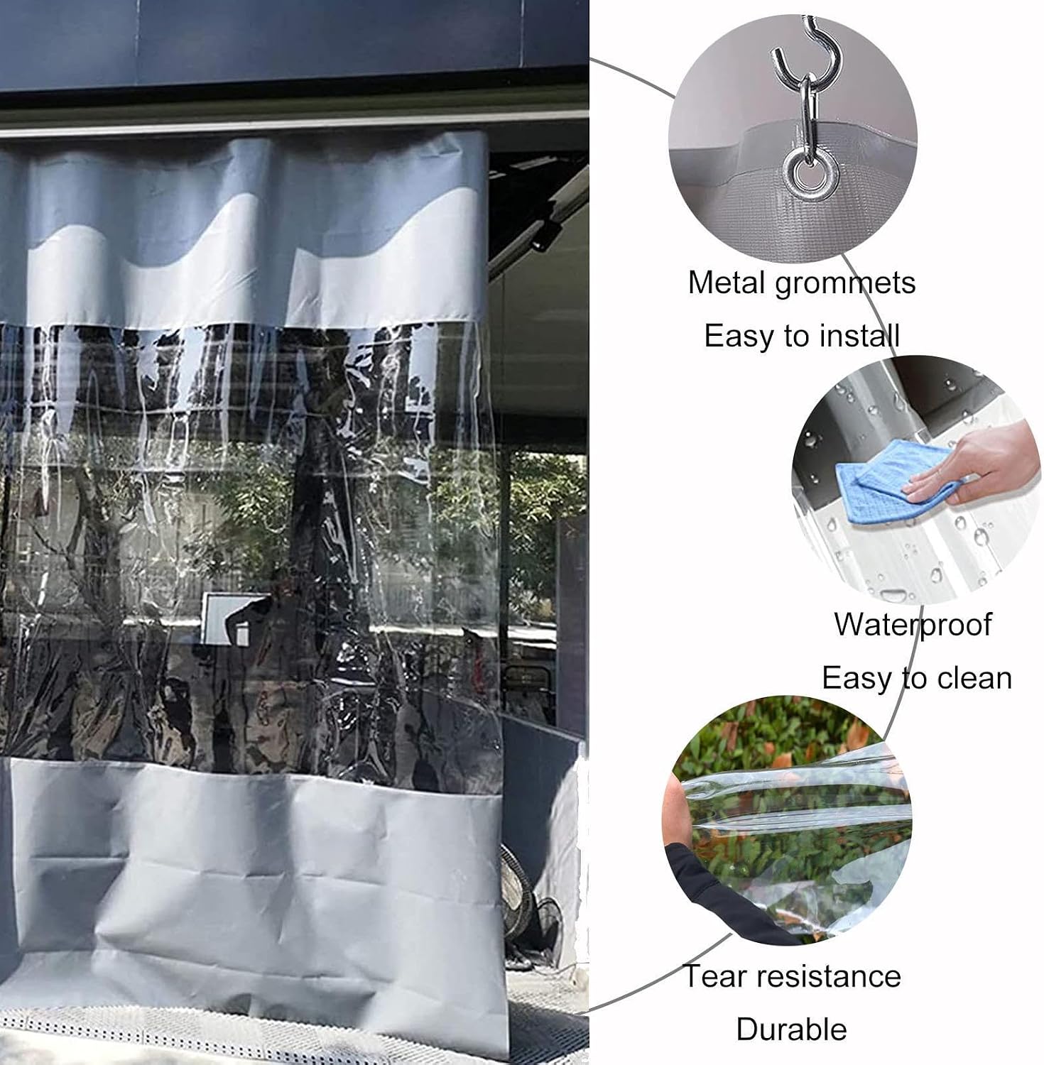 Outdoor Curtains,Grey Transparent Tarpaulin Side Panels for Pergola Gazebo Patio,Waterproof Clear Tarp Curtains with Zips,Weatherproof PVC Tarpaulin Cover,with Grommets,L×H-3×3m(9.8 * 9.8ft)