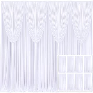 8 Panels White Backdrop Curtain for Parties Wedding Wrinkle Free White Photo Curtains Backdrops Drapes Fabric Decoration for Baby Shower Birthday Party 40ft(W) x 10ft(H)