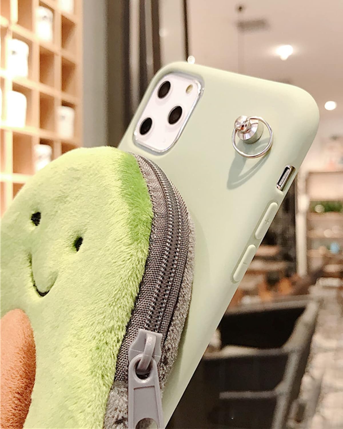 SGVAHY Fluffy Wallet Case Compaible with iPhone 6 / 6s, Cute Catoon Avocado Cion Purse with Long Strap Rope Ultra-Thin Soft Silicoen Case Shockproof Protective Case (Avocado, iPhone 6 / 6s)