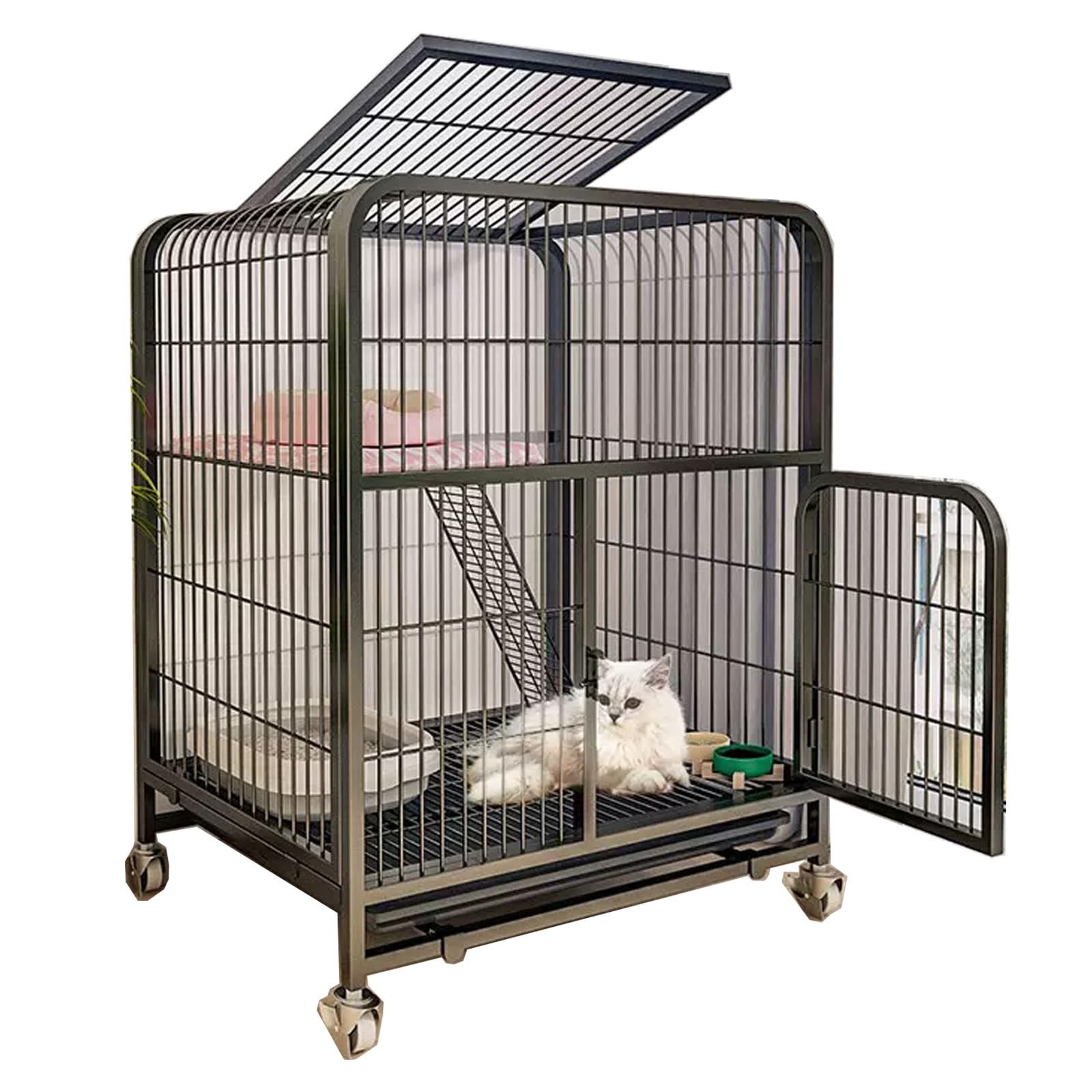 Jaula Grande para Gatos para Patio Exterior con Ruedas Universales, Espacio Multicapa, Partición Lib Duradero, Adecuado para Gatos, Perros, Conejos (Size : 88 * 62 * 95cm-Black, Color :